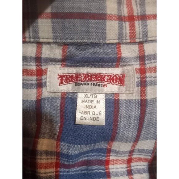 True Religion Western Shirt Button XL Plaid Pockets Short Sleeve Brand Jeans - Picture 7 of 11